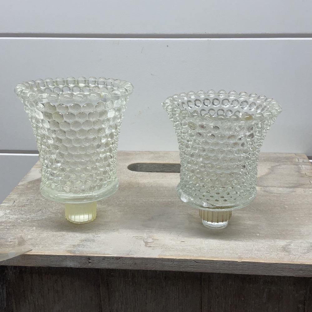 Vintage Clear Hobnail Glass Peg Votive Candle Holders Set of 2 Made in Hong Kong